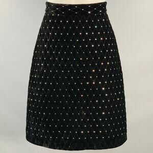 GUCCI Size 6 Black Silver Velvet Crystal Quilted Side Zipper Knee Length Skirt